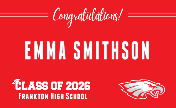 Frankton High School Class of 2026 graduation sign for Emma Smithson